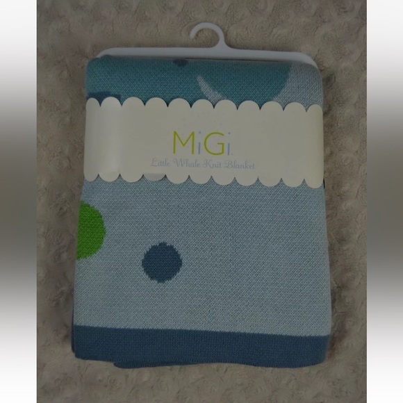 MiGi Little Whale Knit Baby Blanket Blue Green Security Lovey - Picture 1 of 6